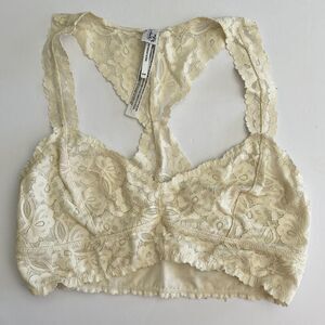 Free People Womens Intimately Galloon Lace Racerback Bralette Ivory Size M